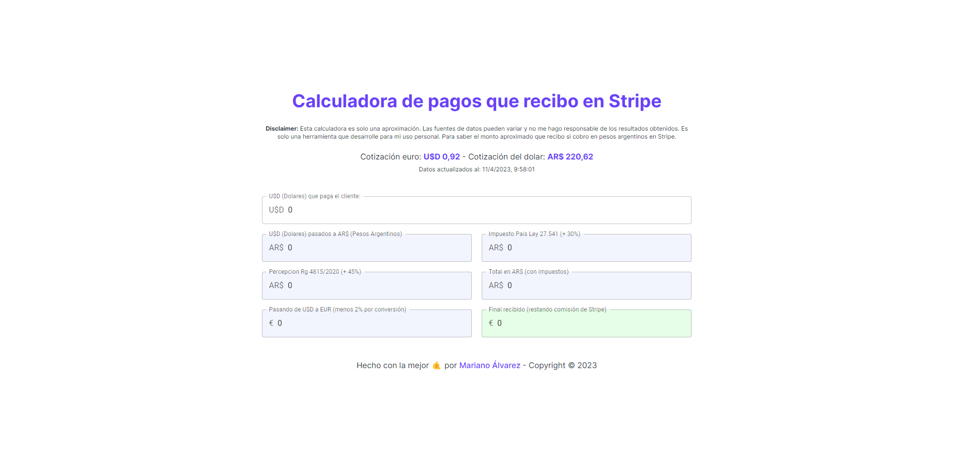 Calculadora de pagos que recibo en Stripe